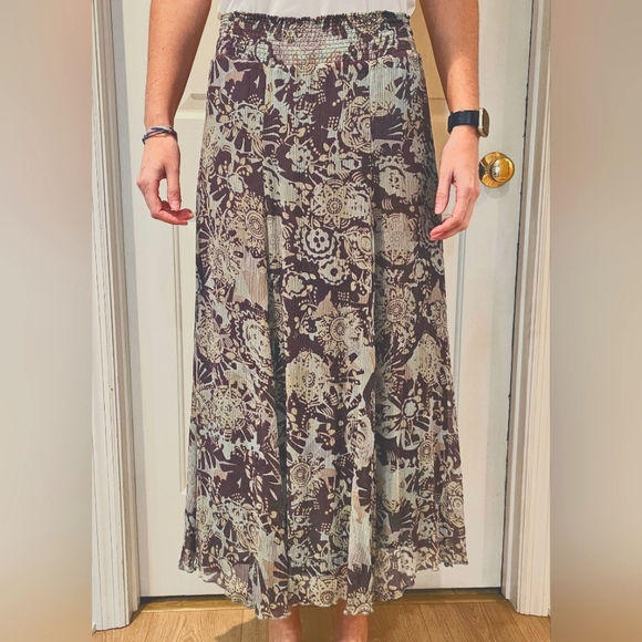 CAbi Dresses & Skirts - CAbi Long Gossamer Skirt in Size M. Floral with Blues & Purplish Brown.